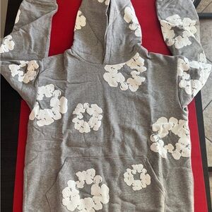 Gray Hoodie with White Floral Design